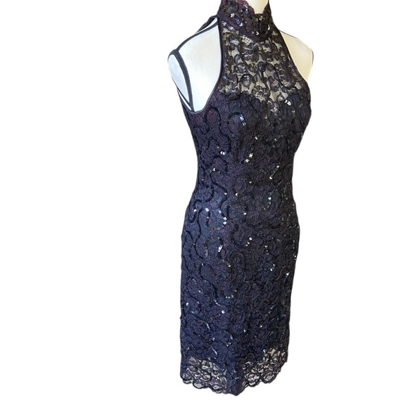 Lillie Rubin Vintage Black Lace Halter Dress Size 6 Black Sequins Cocktail Dance - Picture 10 of 16